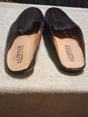 LOF Black Perforated Leather Slip-On Mules Men Size 9